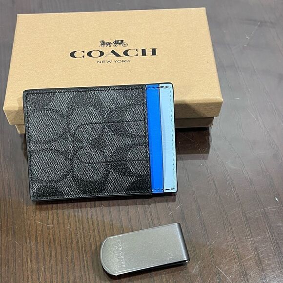 COACH monogram canvas money clip 5 card slot slim wallet NIB Giftable!! - Picture 4 of 7
